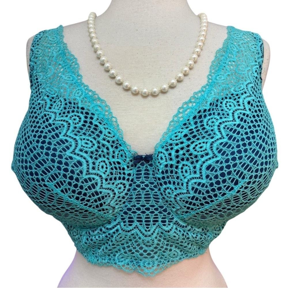 Cacique Longline Turquoise Lace Overlay Underwire Bra 44DD